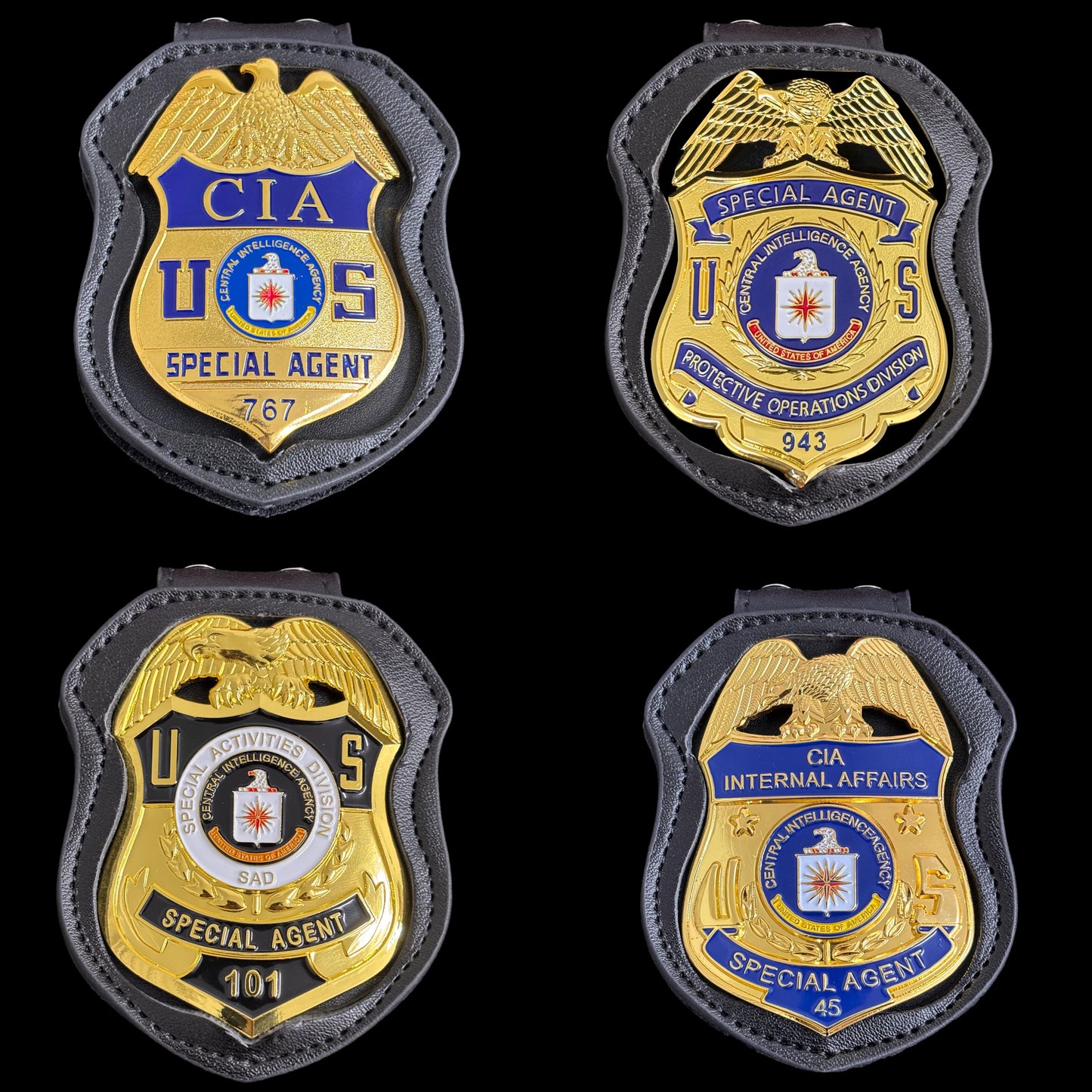 Réplicas de 4 insignias de la CIA y la policía (accesorios de película)