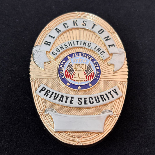 Freiheit und Gerechtigkeit für alle Blackstone Consulting, Inc. Private Security Badge Replika Filmrequisiten Anpassbare Nummer