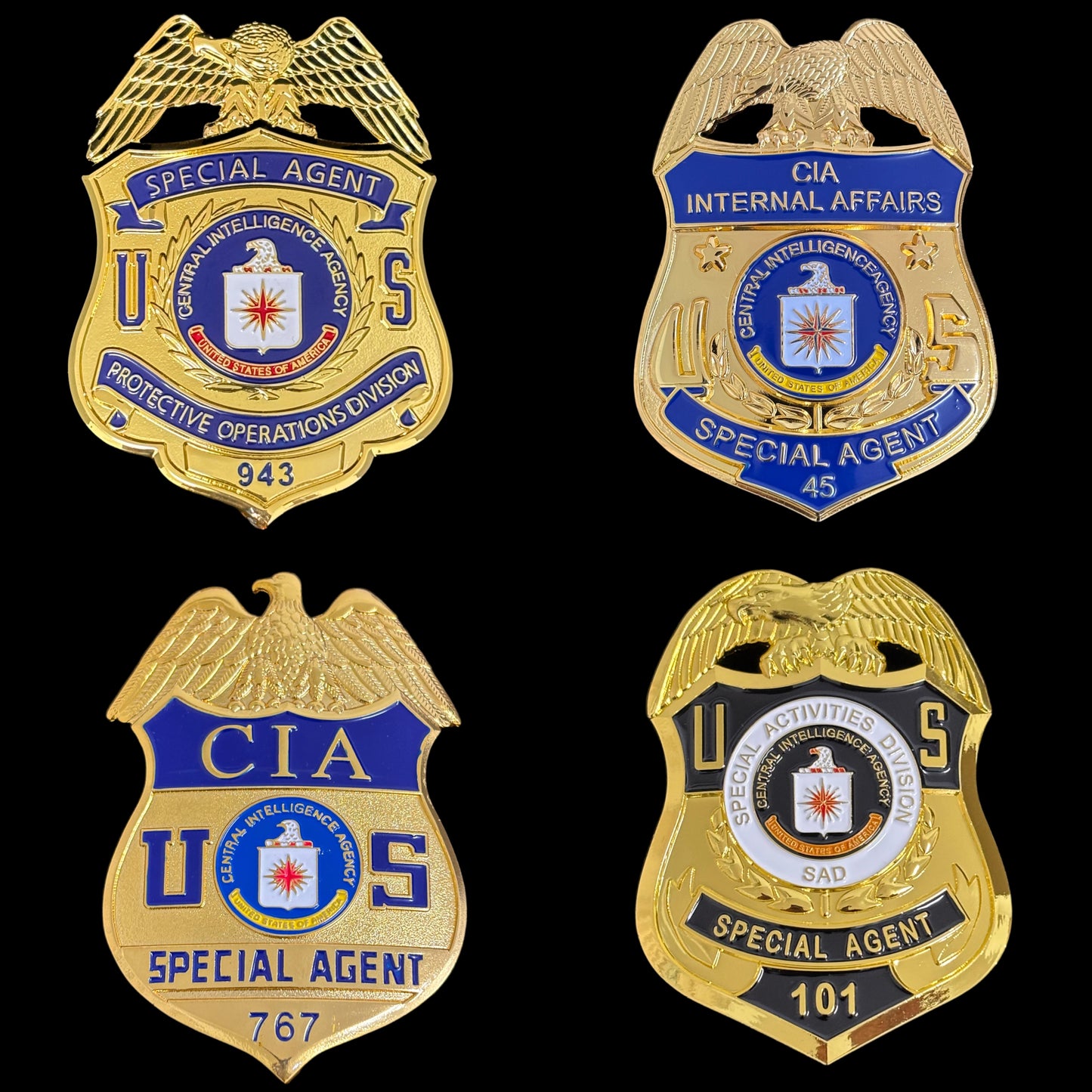 Réplicas de 4 insignias de la CIA y la policía (accesorios de película)