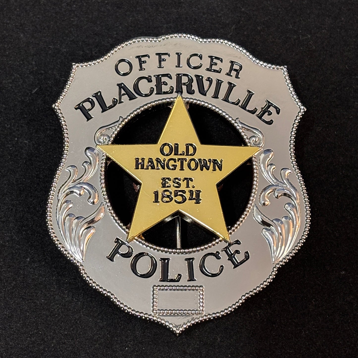 Officer Placerville Polizei Old Hangtown EST.1854 Abzeichen Anpassbare Nummer