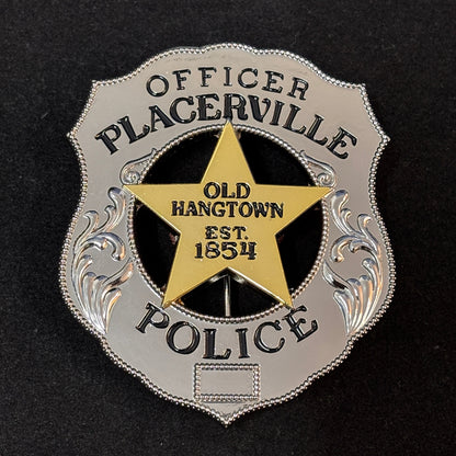 Officer Placerville Polizei Old Hangtown EST.1854 Abzeichen Anpassbare Nummer
