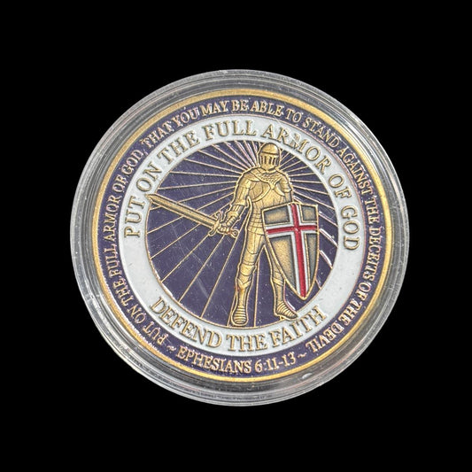 Lege die volle Rüstung Gottes an, verteidige den Glauben, Challenge Coin