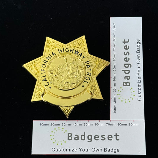 Réplica de la insignia de la Patrulla de Carreteras de California (CHP) de EE. UU., utilería de película, número y nombre personalizables.