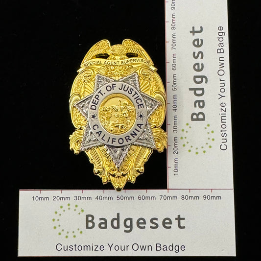 Réplica de la insignia de utilería de película del Supervisor de Agentes Especiales del Departamento de Justicia de California de EE. UU.