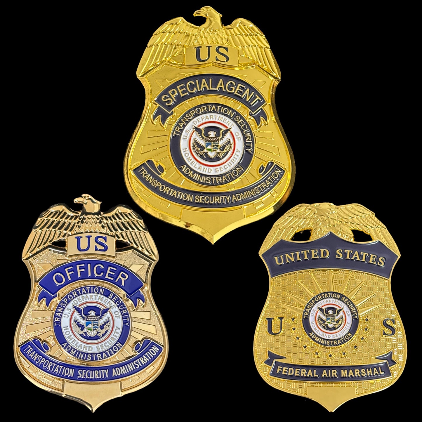 Réplicas de 3 insignias de la TSA (Administración de Seguridad en el Transporte de EE. UU.) de utilería de películas