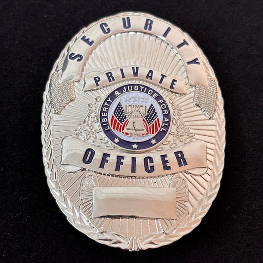 Liberty &amp; Justice For All Security Private Officer Badge Replika Filmrequisiten Anpassbare Nummer