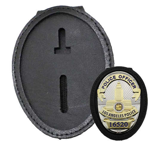 Eleganter ovaler Ausweishalter und Holster aus Leder für LAPD-Ausweise