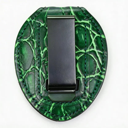 Personalized Genuine Leather Oval Police Badge Holder - SP001 Case with Belt Clip & Neck Chain