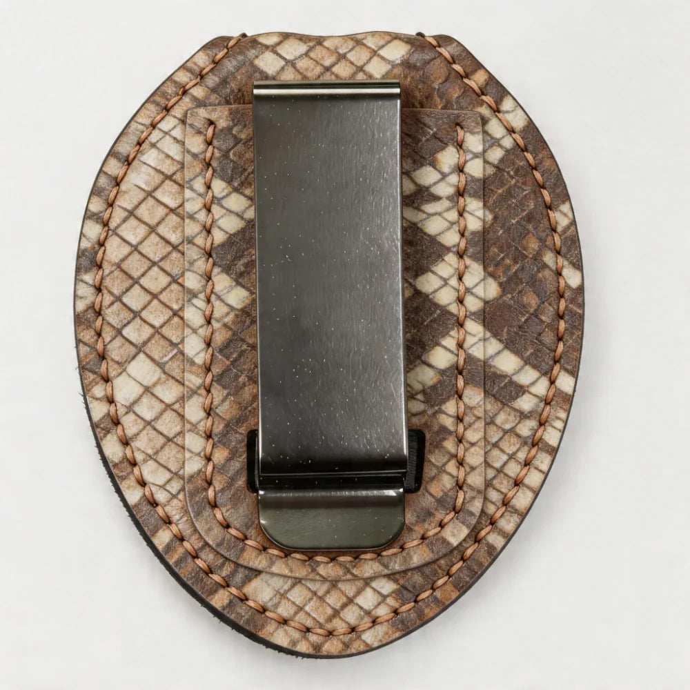 Personalized Genuine Leather Oval Police Badge Holder - P008 Case with Belt Clip & Neck Chain
