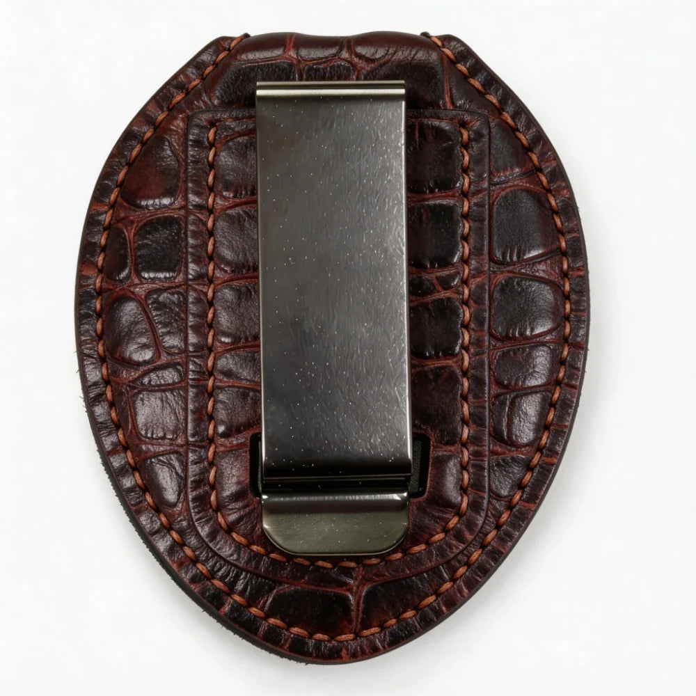 Personalized Genuine Leather Oval Police Badge Holder - C002 Case with Belt Clip & Neck Chain