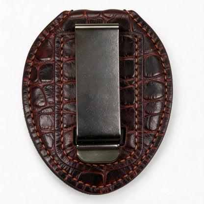 Personalized Genuine Leather Oval Police Badge Holder - C002 Case with Belt Clip & Neck Chain