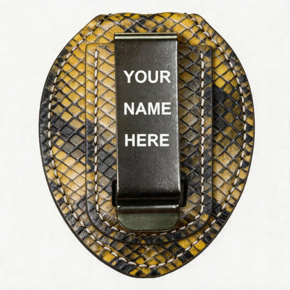 Personalized Genuine Leather Oval Police Badge Holder - P002 Case with Belt Clip & Neck Chain