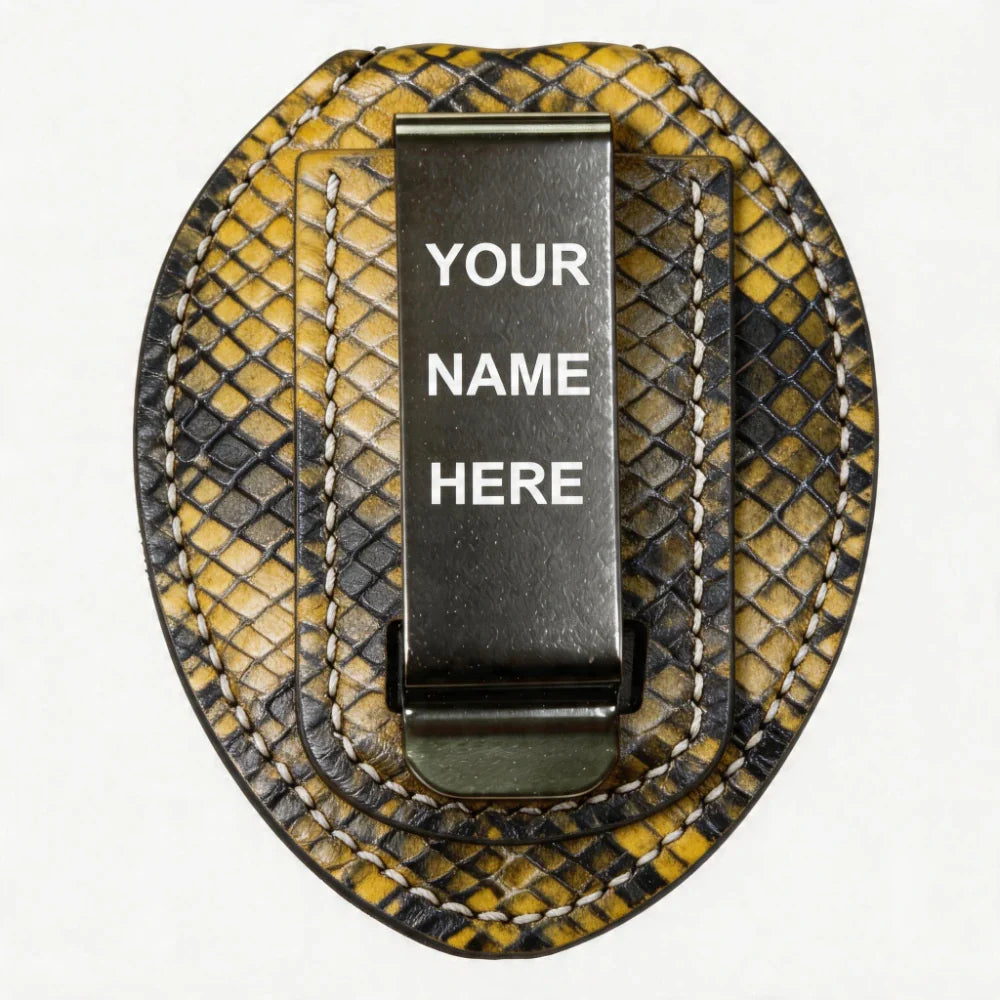 Personalized Genuine Leather Oval Police Badge Holder - P012 Case with Belt Clip & Neck Chain