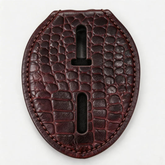 Personalized Genuine Leather Oval Police Badge Holder - C002 Case with Belt Clip & Neck Chain