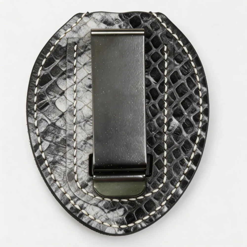 Personalized Genuine Leather Oval Police Badge Holder - P001 Case with Belt Clip & Neck Chain