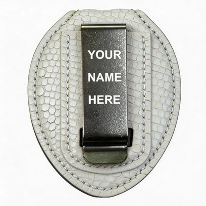 Personalized Genuine Leather Oval Police Badge Holder - L004 Case with Belt Clip & Neck Chain