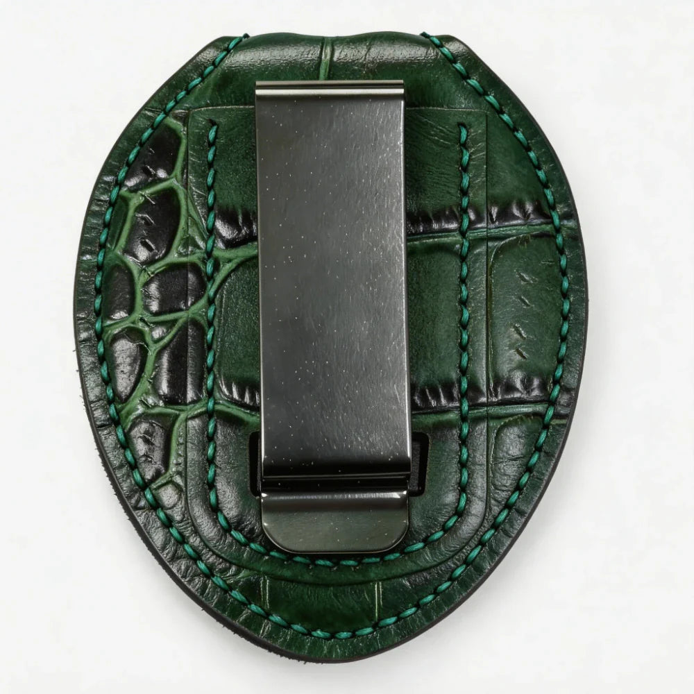 Personalized Genuine Leather Oval Police Badge Holder - C005 Case with Belt Clip & Neck Chain