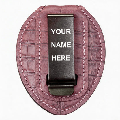 Personalized Genuine Leather Oval Police Badge Holder - C004 Case with Belt Clip & Neck Chain