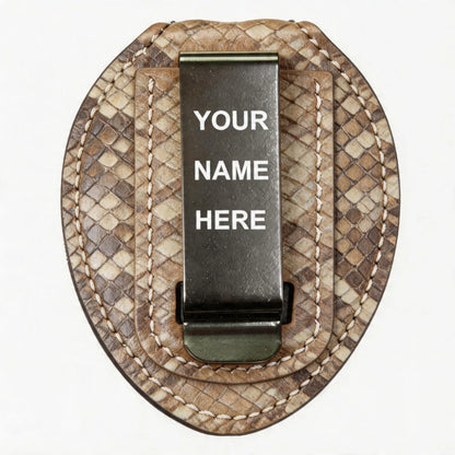Personalized Genuine Leather Oval Police Badge Holder - P008 Case with Belt Clip & Neck Chain