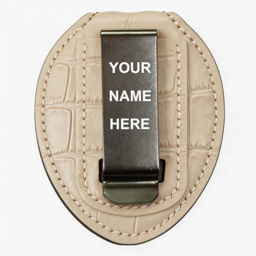 Personalized Genuine Leather Oval Police Badge Holder - B008 Case with Belt Clip & Neck Chain