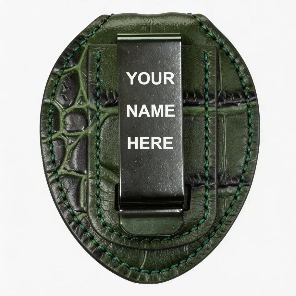 Personalized Genuine Leather Oval Police Badge Holder - C005 Case with Belt Clip & Neck Chain