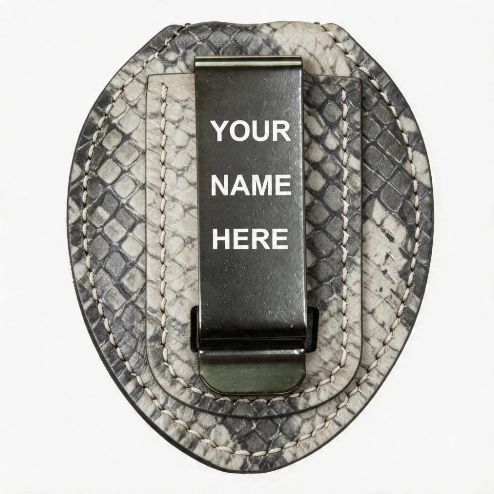 Personalized Genuine Leather Oval Police Badge Holder - P009 Case with Belt Clip & Neck Chain
