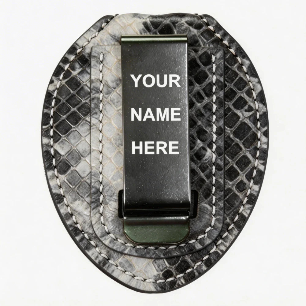 Personalized Genuine Leather Oval Police Badge Holder - P001 Case with Belt Clip & Neck Chain