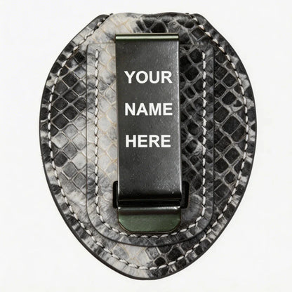 Personalized Genuine Leather Oval Police Badge Holder - P001 Case with Belt Clip & Neck Chain