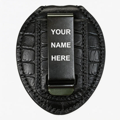 Personalized Genuine Leather Oval Police Badge Holder - C001 Case with Belt Clip & Neck Chain