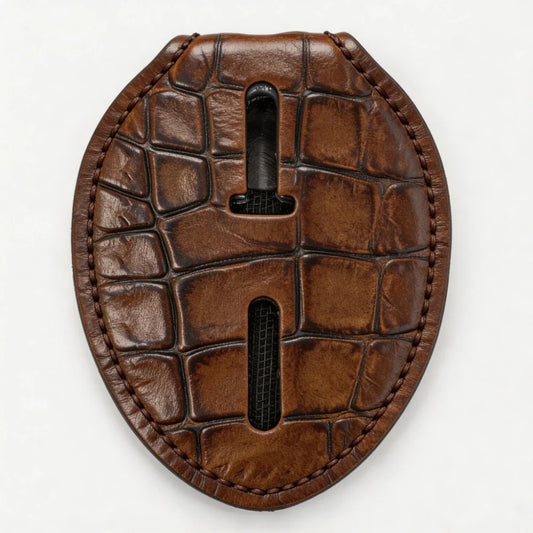 Personalized Genuine Leather Oval Police Badge Holder - C003 Case with Belt Clip & Neck Chain