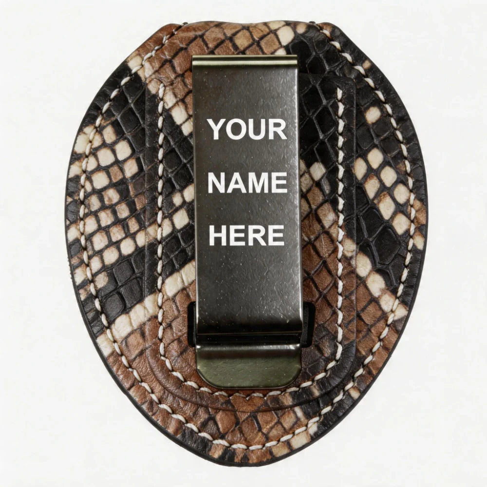 Personalized Genuine Leather Oval Police Badge Holder - P007 Case with Belt Clip & Neck Chain