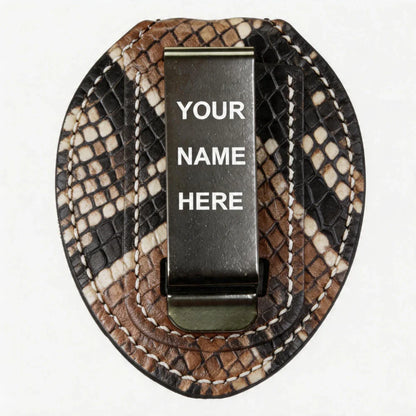 Personalized Genuine Leather Oval Police Badge Holder - P007 Case with Belt Clip & Neck Chain