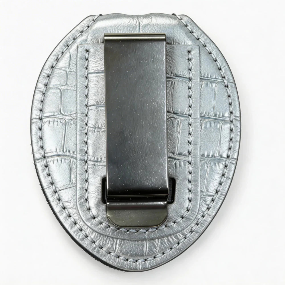 Personalized Genuine Leather Oval Police Badge Holder - B006 Case with Belt Clip & Neck Chain