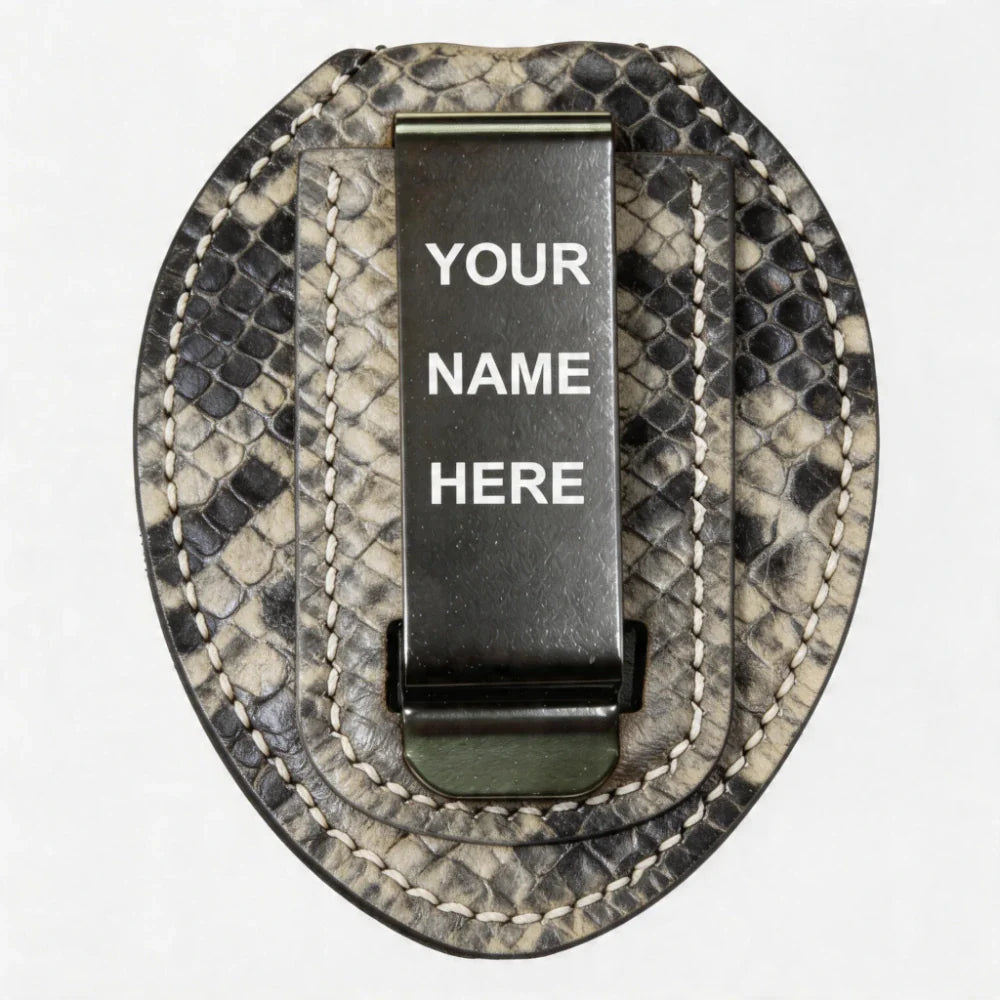 Personalized Genuine Leather Oval Police Badge Holder - P011 Case with Belt Clip & Neck Chain