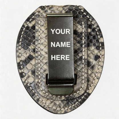 Personalized Genuine Leather Oval Police Badge Holder - P011 Case with Belt Clip & Neck Chain