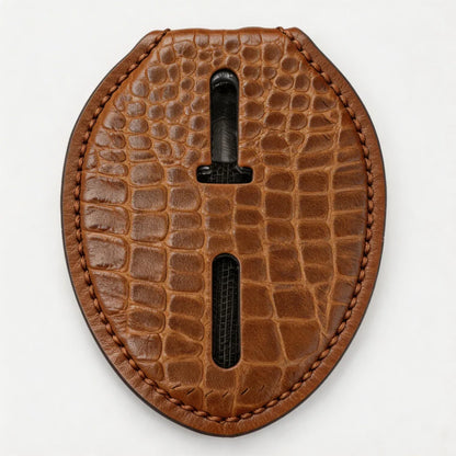 Personalized Genuine Leather Oval Police Badge Holder - C006 Case with Belt Clip & Neck Chain