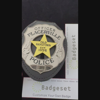 Officer Placerville Polizei Old Hangtown EST.1854 Abzeichen Anpassbare Nummer